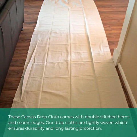Must Have Canvas Drop Cloth For Painting 4x5 Feet Pack Of 1 8oz Painter Drop Cloths All Purpose Tarps spread on floor