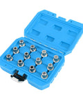 12 Piece Car Spline Bit Set Master Kit With 17mm Wheel Nut Socket For Easy Wheel Nut Removal, Open Blue Case Display