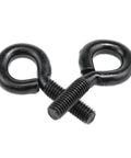Beefy Black Carbon Steel Eye Bolts With Nuts And Washers 1 Quarter By 3 Quarter Inch Lifting Ring Hooks For Fence, Threaded Machinery, Front View