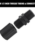 10 Pack 1/2 Inch MPT Double Male Pipe Risers For Garden And Lawn Irrigation, black plastic rust resistant adapters shown.