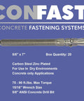5/8 Inch by 7 Inch Wedge Anchor Zinc Plated for Concrete Only, Dry Environment, Heavy Duty Fasteners, Box of 20