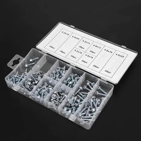 All In One Self Tapping Screw Kit 200 Piece Durable Zinc Iron Screws With Thread Storage Case for DIY and repair projects