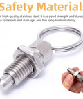 Four Heavy Duty Pull Ring Indexing Plungers With Retractable Quick Release Pins Crafted From Stainless Steel Giving You Spring Loaded Telescopic Action And Rock Solid Workbench Grip M16 Thread close-up of stainless steel indexing plunger with pull ring