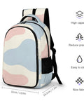 Two-Tone Abstract Print Backpack For Everyone, Large Capacity Unisex Daypack, shown with dimensions and features focus