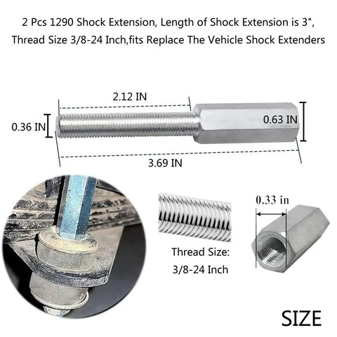 Heavy Duty 2 Pack Shock Extensions 3 Inch Swing Arm For 3/8 Drive Impact Ratchets Zinc Coated Socket Adapters 3/8 24 Thread displayed.