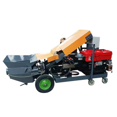 Heavy Duty Concrete Transfer Pump For Construction Sites Built Tough To Move Slurry Fast With Gate Valve, Delivery Equipment, And Custom Pipeline Extensions For Logistics Parks And Warehouse Projects Pro Grade. Side view with hopper and wheels