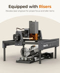 Rotary Roller And Risers Kit For M3 Laser Engraver with 360 Degree Cylindrical Engraving Module shown with risers and bottle.