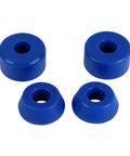 Premium American Longboard And Skateboard Truck Replacement Bushings 4 Pack Soft 88a Blue Cushions on white background.