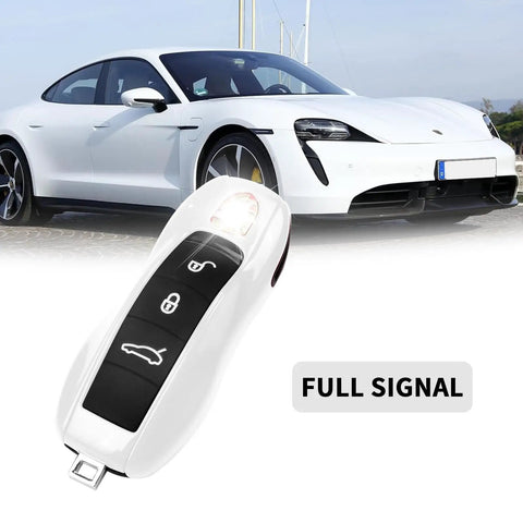 Porsche Key Fob Cover Kit 3 Piece Painted Key Shell Set For Cayenne Panamera Macan 911 Boxster Cayman White with car background