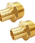 Solid Brass Garden Hose Connector Set Two Pack Three Quarters Inch GHT Male To PEX Barb Fittings side view