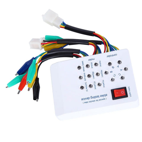 Heavy Duty Brushless Motor Tester For Electric Bikes And Scooters Delivers Dead Nuts Reliable Hall Sensor And Phase Winding Diagnostics With Quick Self Check To Keep Your Slick Ride Rolling Smooth, showing test device with colorful wires.