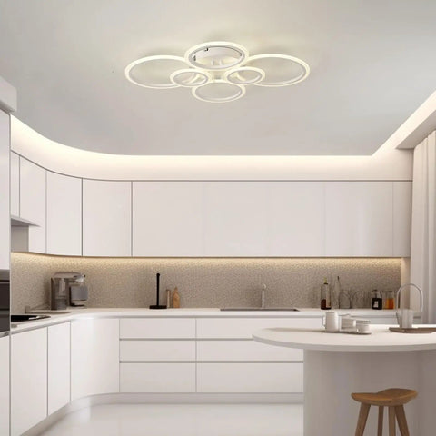 Modern 6 Ring LED Ceiling Light Fixture 29.5 Inch 72W 6000LM 3000K To 6500K Dimmable With Remote Flush Mount Ceiling Light For Bedroom, Kitchen, Living Room, Dining Room White