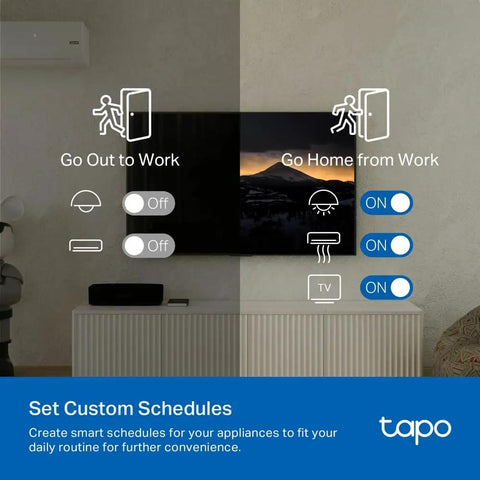 Smart IR And IoT Hub With Chime Universal Remote for TVs in living room with schedule settings displayed on TV