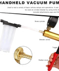 Shop Grade Handheld Vacuum Brake Bleeder Kit With Precision Pressure Gauge showing brass cylinder, gauge, and rubber cover in use.