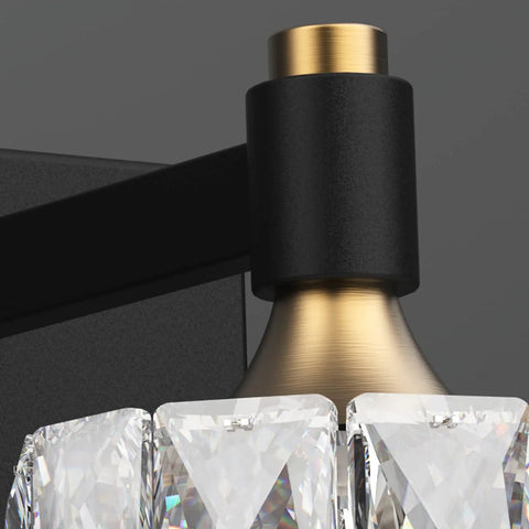 Close-up of crystal orb detail on Three Light Crystal Bathroom Vanity Light Fixtures Over Mirror Black Modern Dimmable LED Wall Lights