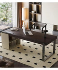 Top Shelf Standing Desk With Sleek Smoky Matte Paint Boss Ready Computer Workstation featuring wood top and storage side in modern office.
