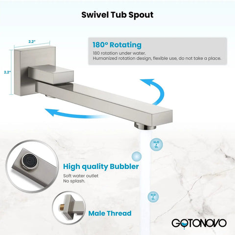 Wall Mounted Tub Filler With Handheld Shower Sprayer No Fuss Dual Function Tub Spout And 2In1 Diverter, brushed nickel, 180° swivel