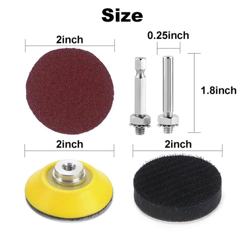 Pro Grade 2 Inch Sanding Discs Kit With Hook And Loop Backing Pad And One Quarter Inch Shank, 300 Pcs Grit Range 80 To 3000, size details