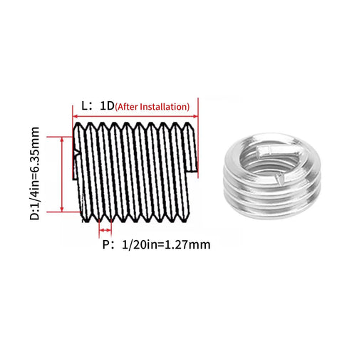 Heavy Duty Stainless Steel Wire Thread Insert Kit For Stripped Threads 50 Piece Set 1/4 Inch 20 UNC Restores Damaged Female Holes No Sweat Repairs For Workshop Veterans