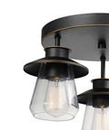 Sedona Modern Farmhouse Pendant With Faux Wood Accents And Clear Glass Shades In Matte Black Finish Bulb Not Included close-up view