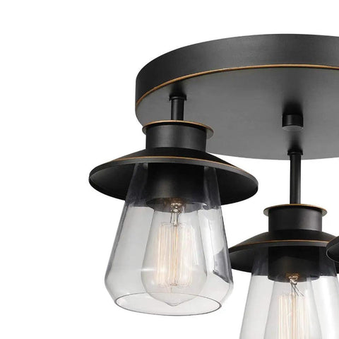 Sedona Modern Farmhouse Pendant With Faux Wood Accents And Clear Glass Shades In Matte Black Finish Bulb Not Included close-up view