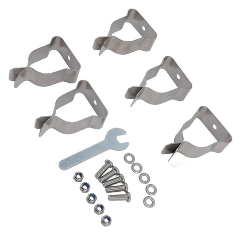 Heavy Duty Window Well Cover Clamp Set Made From Cold Rolled Steel Galvanized Spring Clamps Hardware Kit With Wrench For Corrugated Metal Plastic Covers To Stop Slippage And Keep Your Basement Dry This Rigged Up Gear Is Total Banger, 5 clamps and wrench