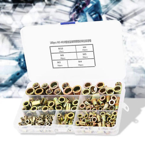 Solid 180 Piece Rivet Nut Kit With M3 M4 M5 M6 M8 M10 Zinc Plated Inserts For Auto Repair And Home DIY Projects Making Strong Threads Fast organizer case