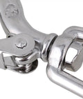 Close-up of Bulletproof 304 Stainless Steel Swivel Eye Lifting Hook With 360 Degree Spin And Round Loop for heavy lifting tasks.