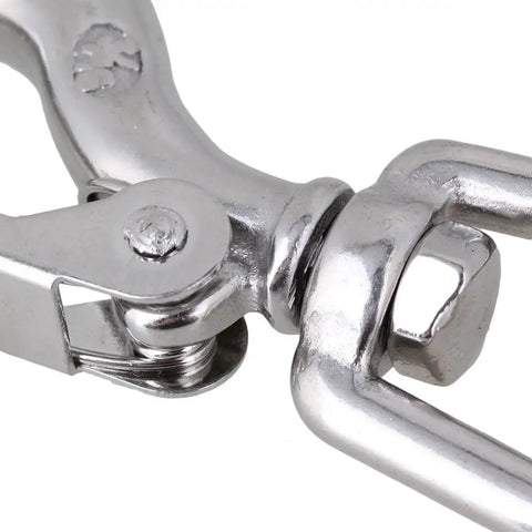 Close-up of Bulletproof 304 Stainless Steel Swivel Eye Lifting Hook With 360 Degree Spin And Round Loop for heavy lifting tasks.