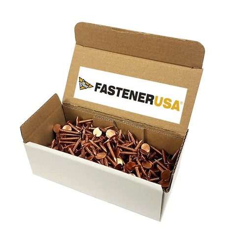 Heavy Duty 3/4 Inch Solid Copper Ring Shank Roofing Nails With 3/8 Inch Head And Killer Hold for Gutters in a box.