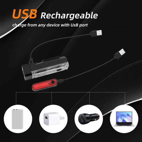 2 Pack USB C Rechargeable Bike Lights Front And Rear Set For Night Riding High Lumens LED Headlights And Tail Lights IPX4 Waterproof Includes Cables Ideal Bike Safety Gear For Men And Women