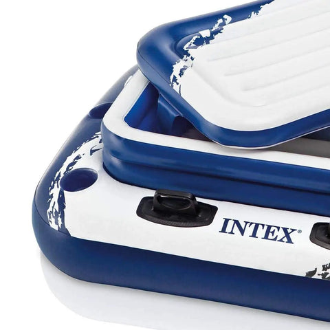 Close-up of Inflatable Mega Chill II Beverage Cooler Float For 72 Cans With Lid Poolside Party Essential Built To Stay Cold On The Water Easy Clip On Design For The Lake Or Pool Durable Drink Cooler showing corner details and texture.