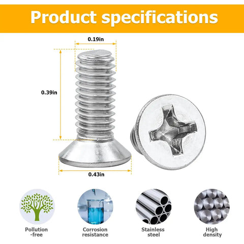 Close-up of screw dimensions for 16Pc Stainless Steel Car Brake Disc Rotor Screws Kit For Front And Rear Rotors Retaining Bolts And Hardware