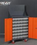 Upgrade Your Workshop Gang Setup With This Straight Up Solid Rolling Tool Cart Featuring Industrial Plastic Drawers A Perforated Pegboard Backer