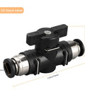 Durable Pneumatic Ball Valve 12mm x 12mm OD Push to Connect Fitting for Air and Hydraulic Lines, black with nickel-plated copper