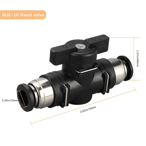 Durable Pneumatic Ball Valve 12mm x 12mm OD Push to Connect Fitting for Air and Hydraulic Lines, black with nickel-plated copper
