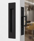 Pocket Door Edge Pull Sliding Door Handle With Embedded Hidden Pocket Design Black 1 Pack installed on room divider