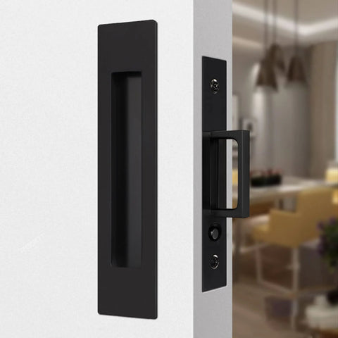 Pocket Door Edge Pull Sliding Door Handle With Embedded Hidden Pocket Design Black 1 Pack installed on room divider