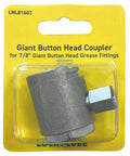Heavy Duty Giant Button Head Grease Coupler For Seven Eighths Inch Button Head Fittings, 4000 PSI Max, 3000 PSI Working, One Eighth NPT Connection, Built For High Volume Greasing, Silver in packaging.