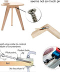 Diagram showing Pocket Hole Screw Jig And Dowel Drill Joinery Kit for woodworking, illustrating setup and usage in wooden furniture.