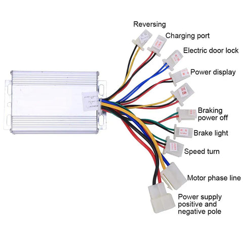 Beefy 500W Brushed Motor Controller For 36V Electric Bikes With Aluminum Alloy Housing And Heat Dissipation Grooves, Easy Plug And Play Installation showing wiring connections