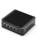 Knockout Micro Firewall Appliance And Mini PC Compatible With Opnsense Pfsense Routers, small black unit with four Gigabit LAN ports.