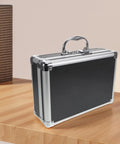 Rock Solid Hardcore Aluminum Rolling Tool Box With Secure Lock And Sturdy Grab Handle Lightweight Portable Design for mechanics on wooden table.