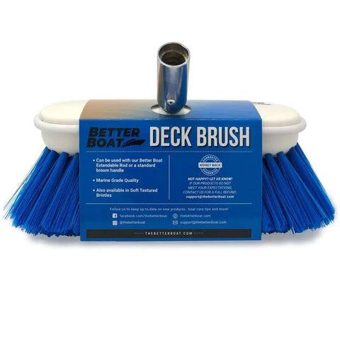 Medium Boat Deck Brush With Heavy Duty Marine Head, Eight Inch Bristles And Bumper, Three Quarter Inch Thread Handle in blue