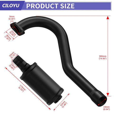 Central Long Mini Bike Exhaust Header Pipe With Muffler Kit for CT100U GMB100 Rascal 98 Lite, black, product dimensions shown
