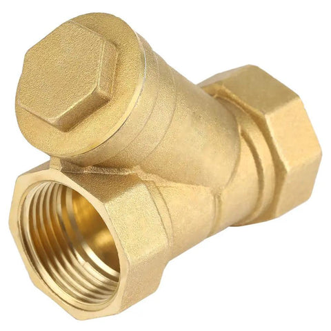 Close-up of Y Shaped Brass Water Filter Adapter For Reverse Osmosis Systems Rustproof Pipe Connector Strainer Diverter Valve
