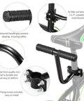 Rear Seat Armrest For Bikes With Non Slip Handlebar Grip Bend Design Grip Friendly Slip Resistant Comfort For Mountain And Road Bikes Durable Iron Construction Safe And Chill Ride. Textured grip and durable iron installation on bicycle.