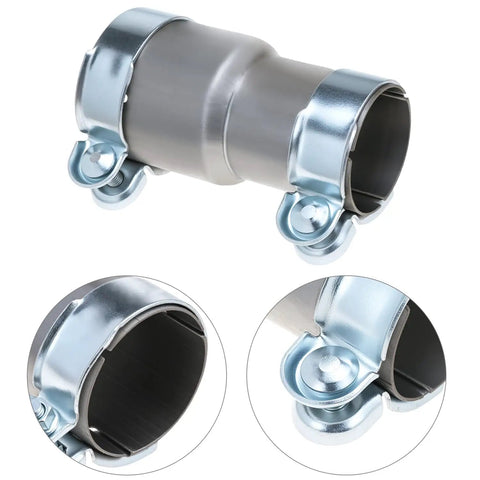Stainless Steel Exhaust Adapter With Clamps, Two Pack, Fits 2.5 Inch To 3 Inch Exhaust Systems, shown with dual clamps