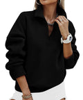 Womens Half Zip Oversized Fleece Hoodie Sweatshirt Black Size M With Soft Inner Fleece For Ultra Cozy Warmth In Spring Fall And Winter