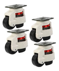 Heavy Duty Adjustable Caster Wheels Four Pack levelers with swivel plates and anti-slip bottoms for stable furniture